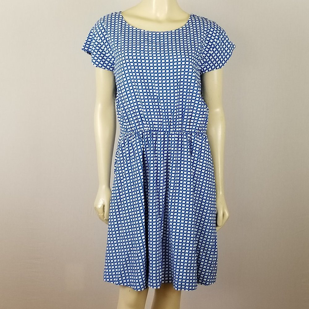 GAP blue white elastic waist dress sz M